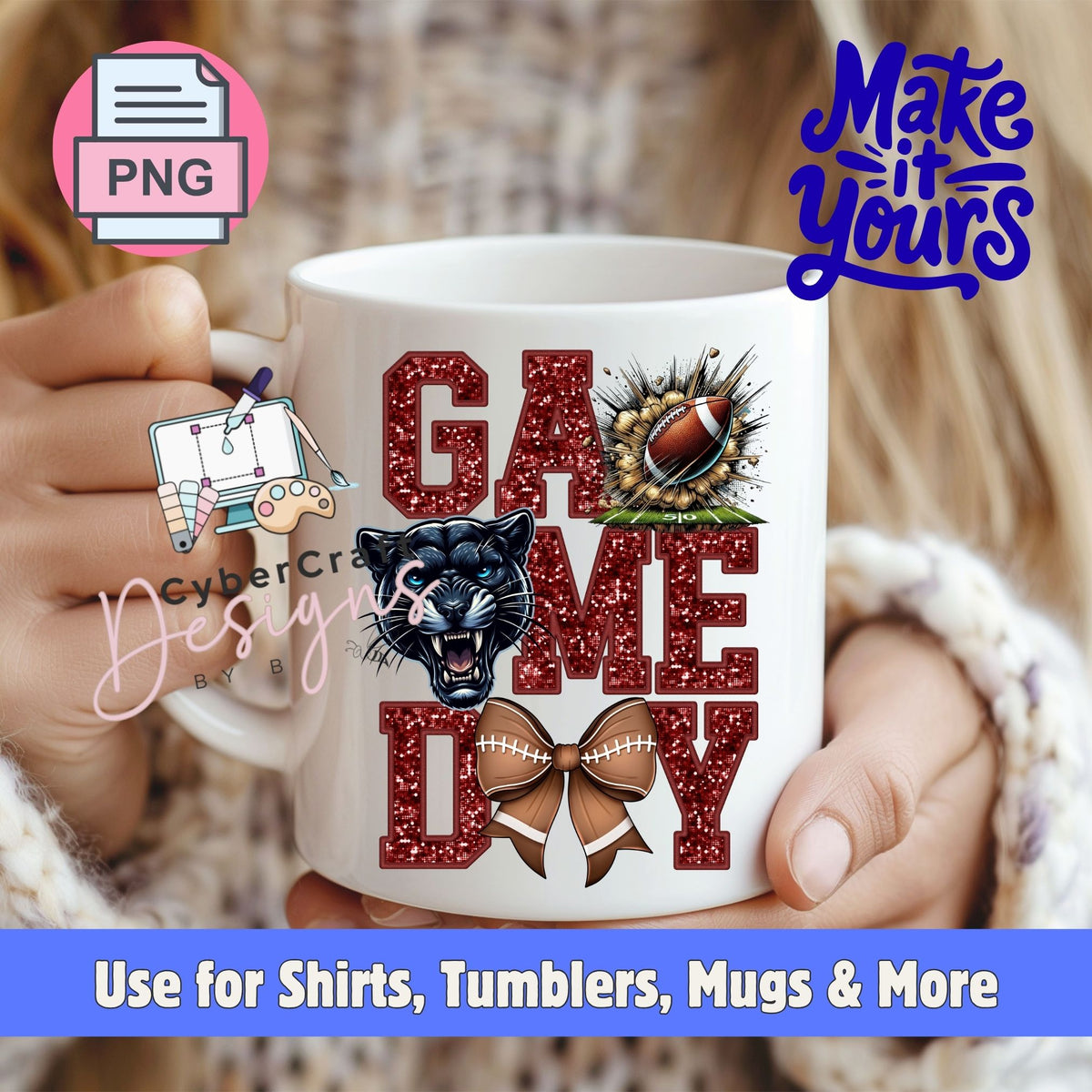 Digital PNG design displayed on a coffee mug mockup demonstrating sublimation and printable craft ideas.