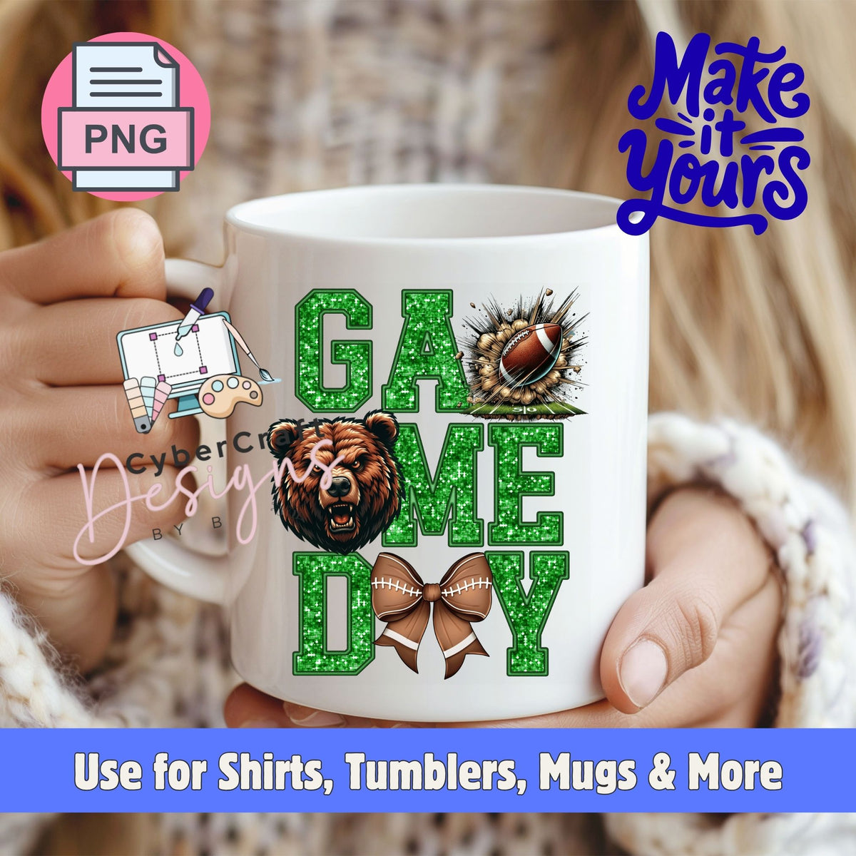 Digital PNG design displayed on a coffee mug mockup demonstrating sublimation and printable craft ideas.