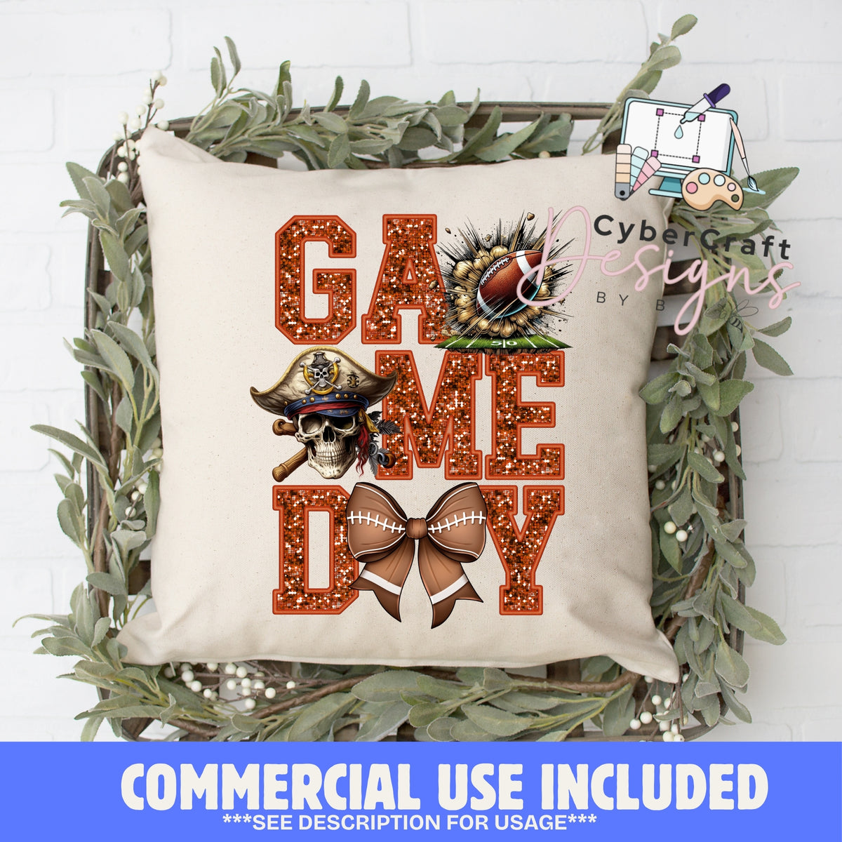 Digital PNG design displayed on a decorative pillow mockup showing one of many possible finished product applications.