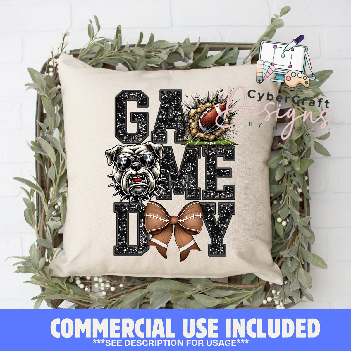 Digital PNG design displayed on a decorative pillow mockup showing one of many possible finished product applications.