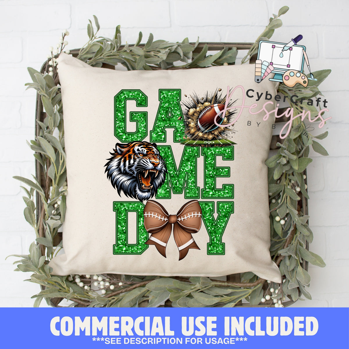 Digital PNG design displayed on a decorative pillow mockup showing one of many possible finished product applications.