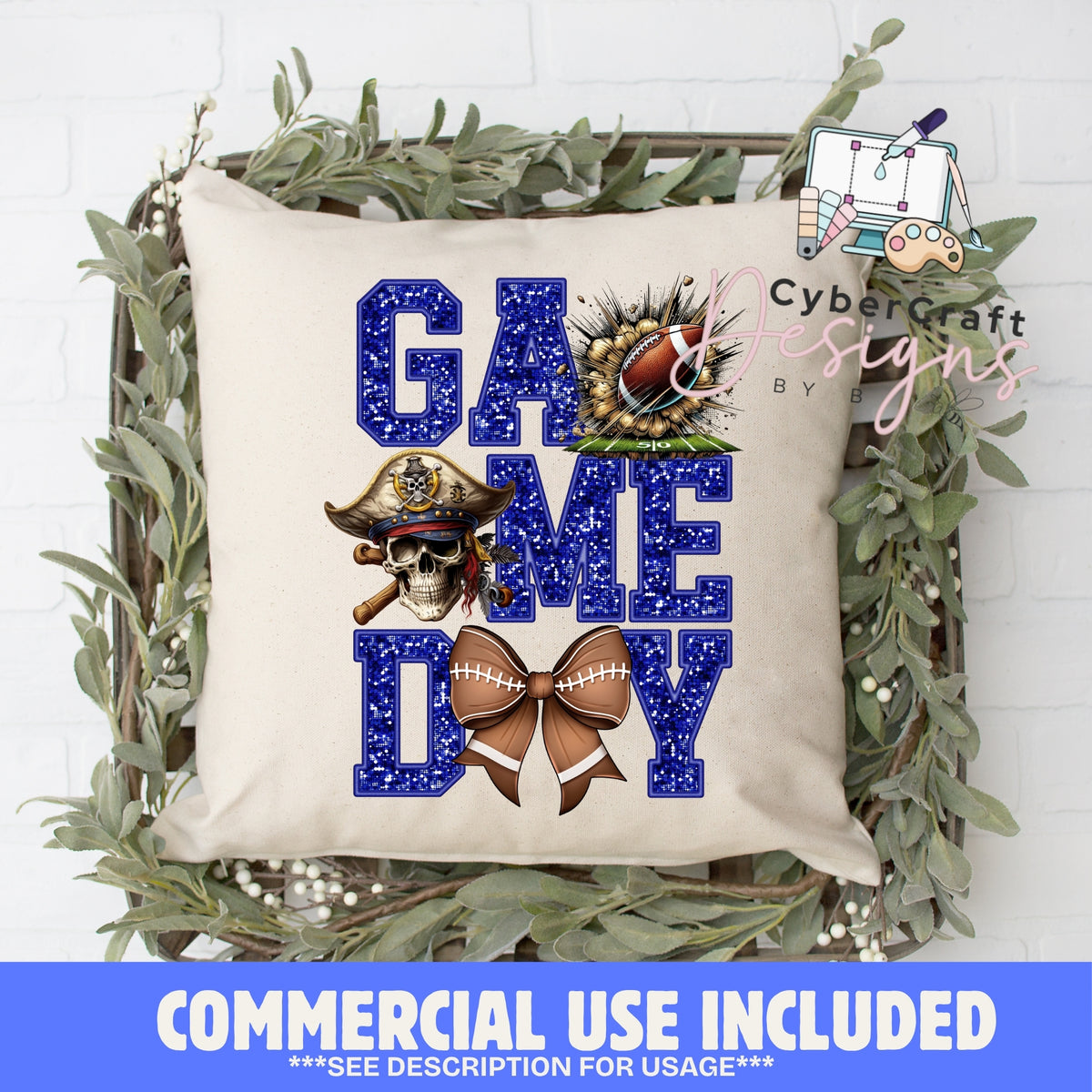 Digital PNG design displayed on a decorative pillow mockup showing one of many possible finished product applications.