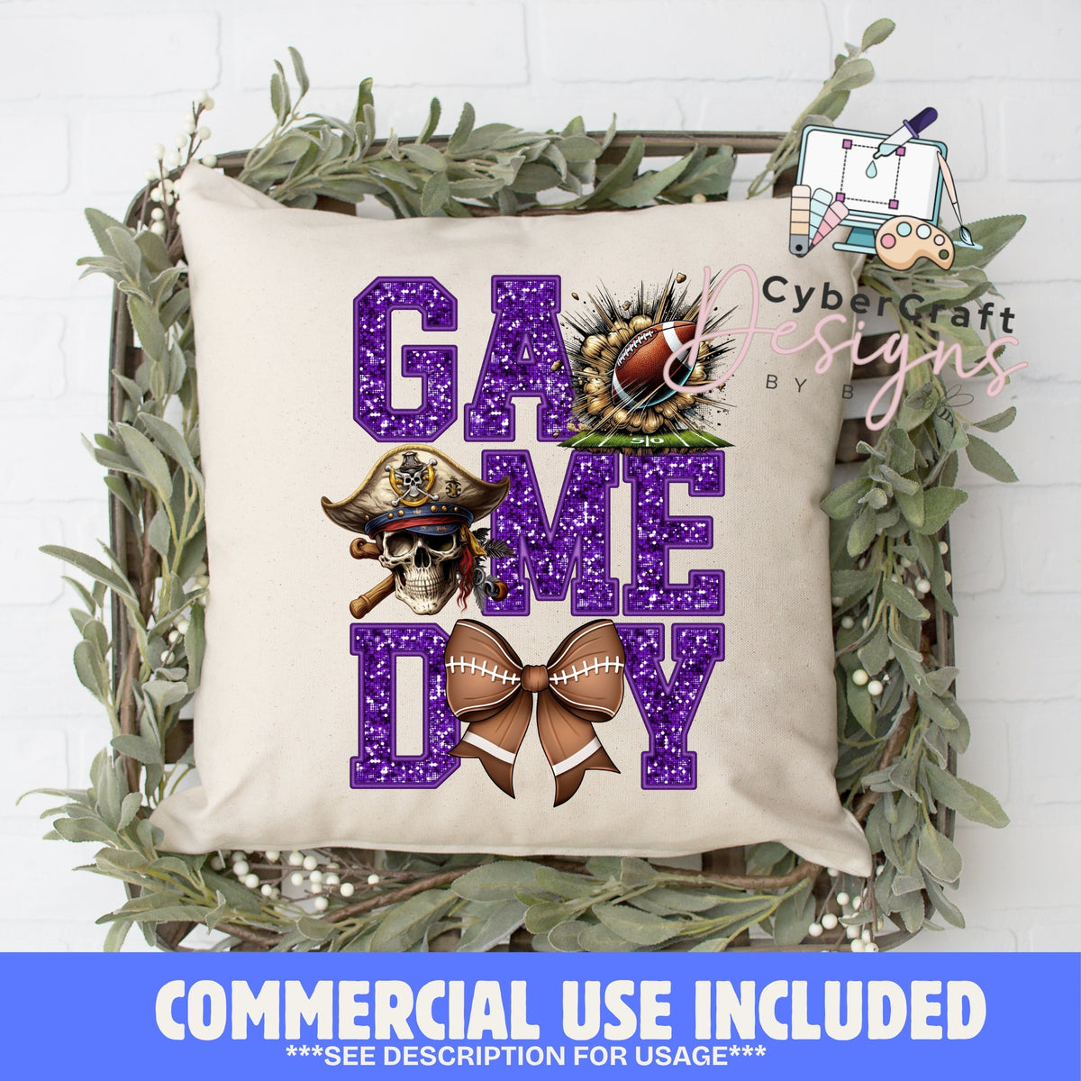 Digital PNG design displayed on a decorative pillow mockup showing one of many possible finished product applications.