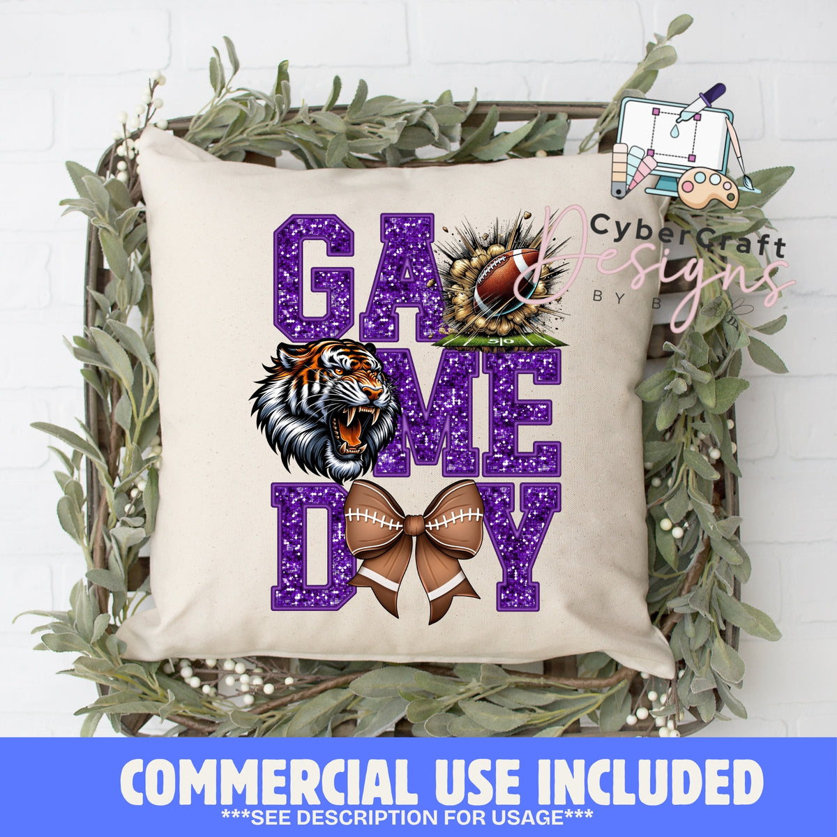 Digital PNG design displayed on a decorative pillow mockup showing one of many possible finished product applications.