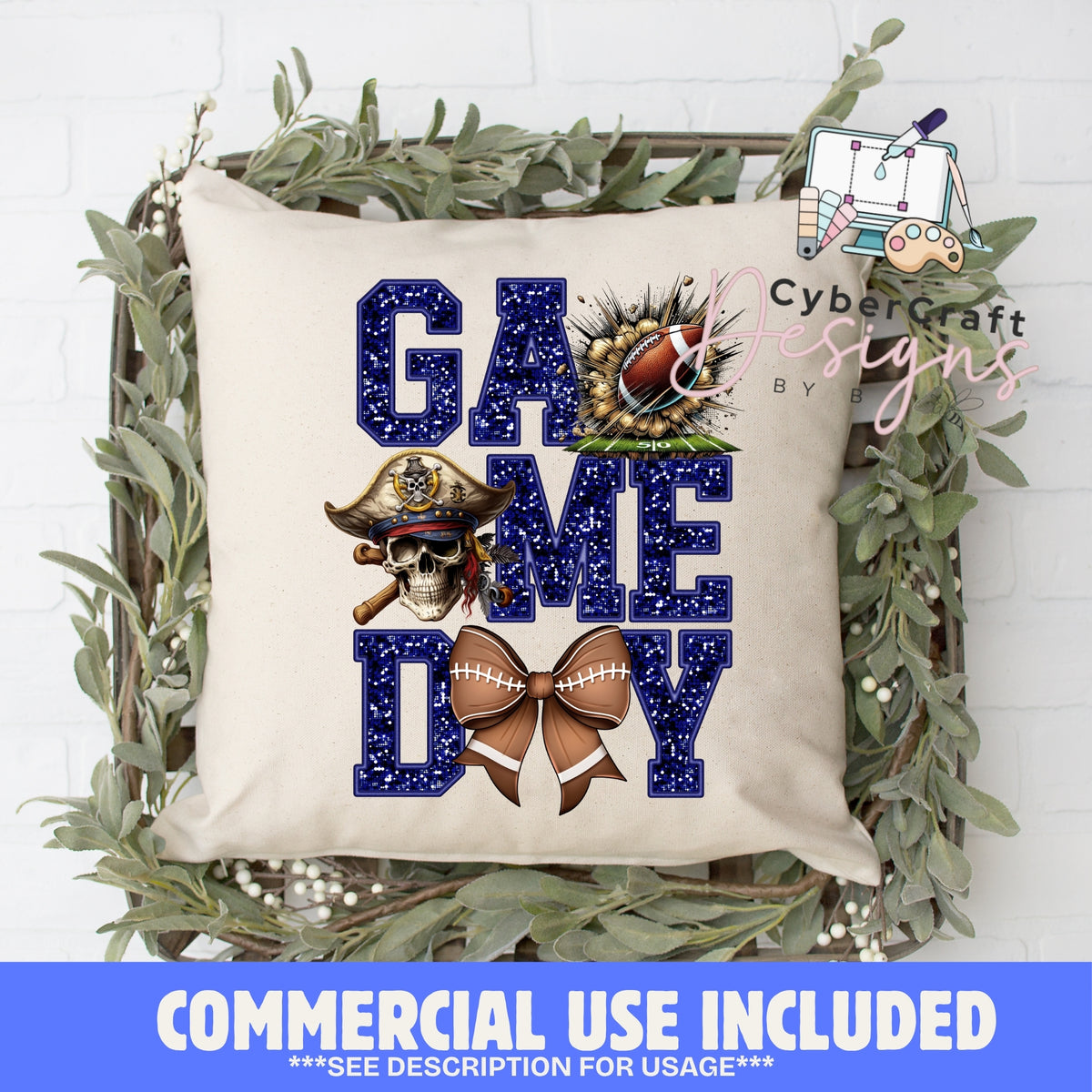Digital PNG design displayed on a decorative pillow mockup showing one of many possible finished product applications.