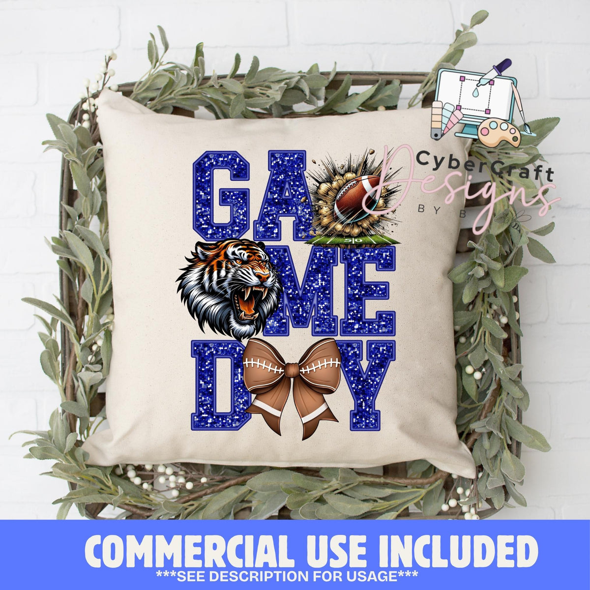 Digital PNG design displayed on a decorative pillow mockup showing one of many possible finished product applications.