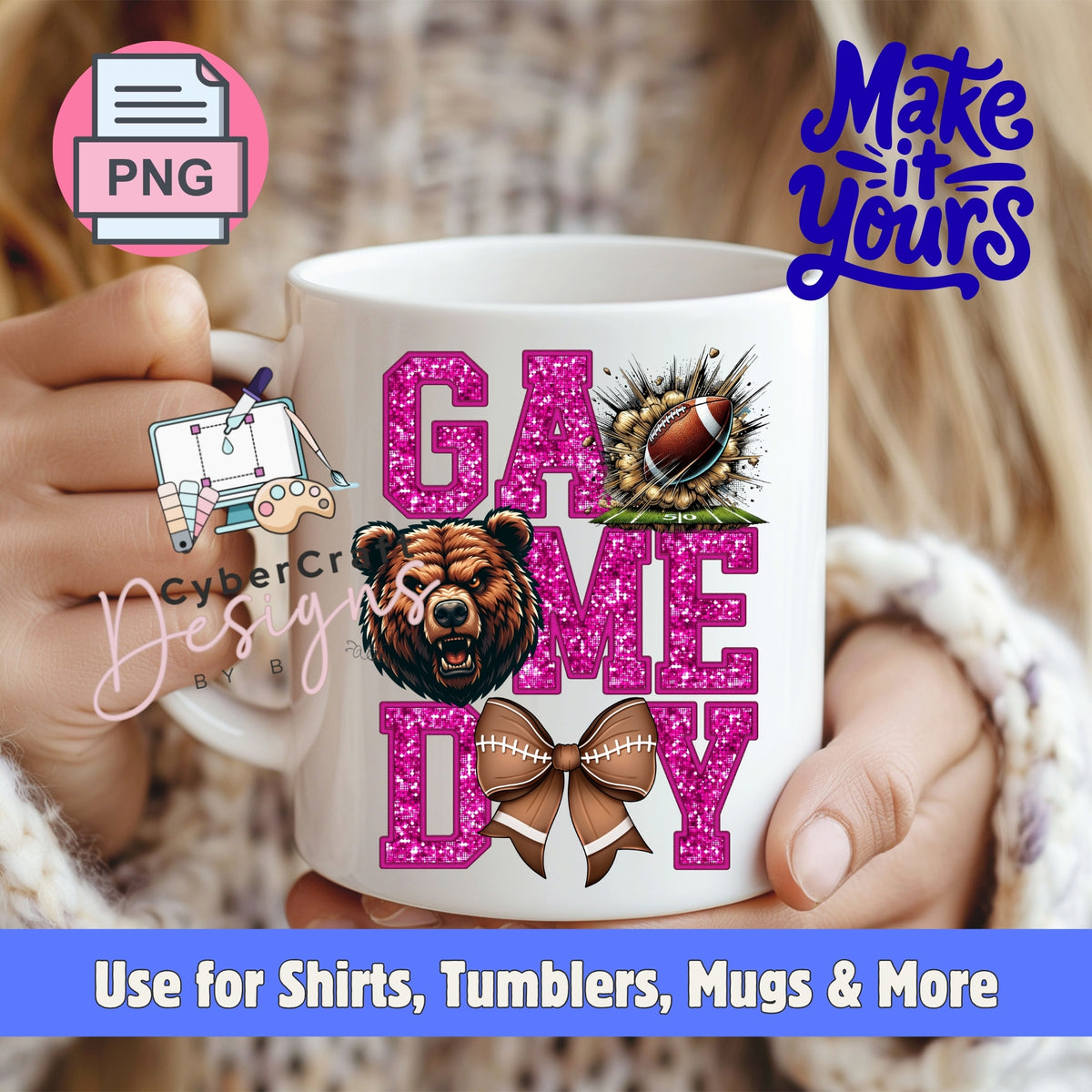 Digital PNG design displayed on a coffee mug mockup demonstrating sublimation and printable craft ideas.