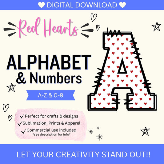Red Hearts Alphabet Clip Art Bundle PNG | A-Z Letters & 0-9 Numbers | Valentine Alphabet | Commercial Use | Sublimation PNG | Digital Download | Printable Monogram Letters